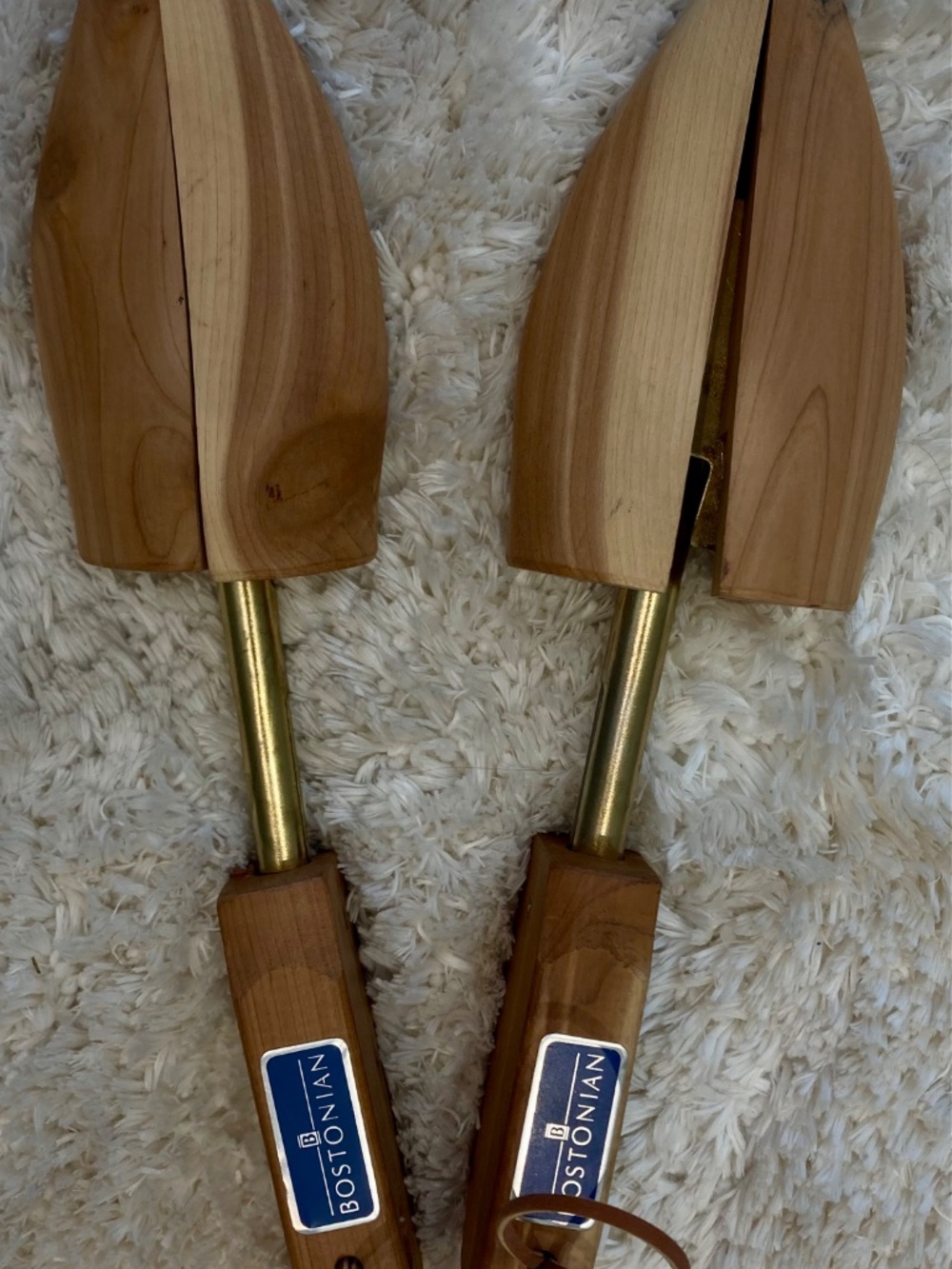Bostonian wooden shoe trees, with the split wooden toe, metal adjustment shaft